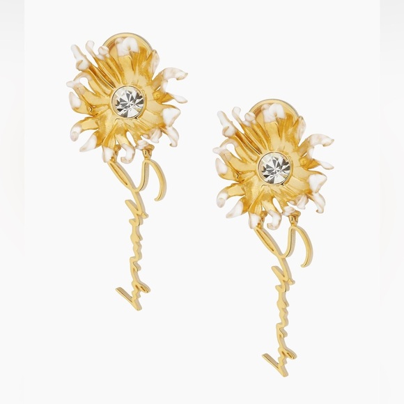 Givenchy NIB daisy flower earrings brass gold color and crystal - Picture 1 of 4
